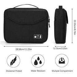 Electronics Bag, Jelly Comb Electronic Accessories Travel Cable Organizer Waterproof Cord Storage Bag for Cables, iPad (Up to 11),Power Bank, USB Flash Drive and More-(All Black)
