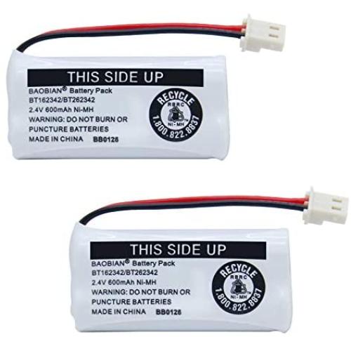 BAOBIAN 2.4V Ni-MH BT162342 BT262342 Battery for BT183342 BT283342 BT166342 BT266342 VTech CS6114 CS6419 CS6719 AT&T EL52300 CL80111 Cordless Phone (2 Pack)
