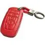 Hand Sewing Red Leather Key Cover Fob Case Protector Jacket Remote Bag For 2017 Ford Fusion F250 F350 F450 F550 Edge 2018 Explorer Expedition 5 Buttons Smart Keyless Entry