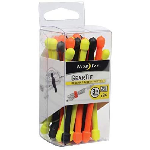 Nite Ize Original Gear Tie, Reusable Rubber Twist Tie, 3-Inch, Assorted Colors, 24 Count Pro Pack, Made in the USA