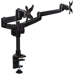Mount-it! Dual Monitor Desk Mount Swivel Arm, Quick Connect with Combo Grommet and Clamp Base (MI-43111-BLK)