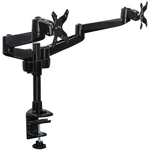 Mount-it! Dual Monitor Desk Mount Swivel Arm, Quick Connect with Combo Grommet and Clamp Base (MI-43111-BLK)