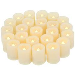 24 PCS Small Round Cream White Flameless Votive Candles Fake Unscented Flickering Battery Operated Electric Tea Lights Bulk Set Baptism Party Wedding Decorations Home Decor Centerpieces Batteries Incl