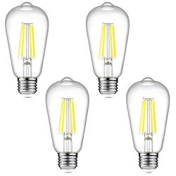 Dimmable Ascher Vintage LED Edison Bulbs, 6W, Equivalent 60W, Bright Daylight White 4000K, ST58 Antique LED Filament Bulbs, E26 Medium Base, Clear Glass, Pack of 4