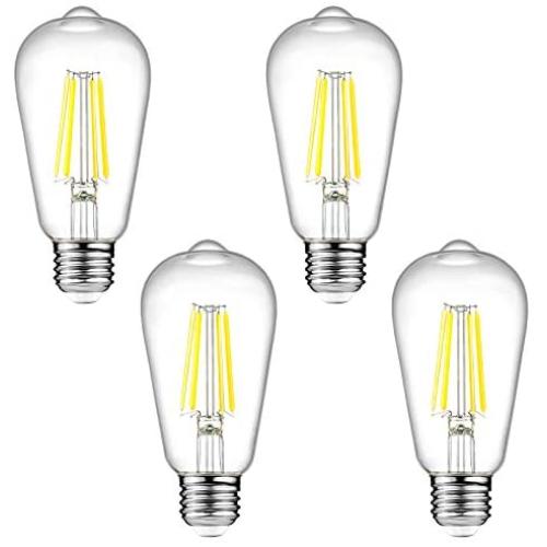 Dimmable Ascher Vintage LED Edison Bulbs, 6W, Equivalent 60W, Bright Daylight White 4000K, ST58 Antique LED Filament Bulbs, E26 Medium Base, Clear Glass, Pack of 4