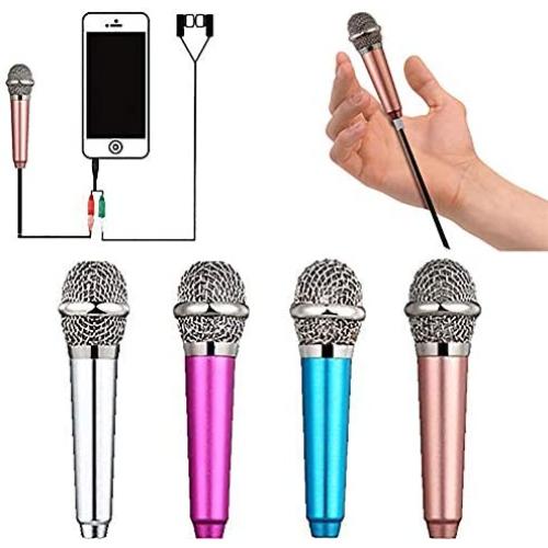 Mini Microphone,Singing Mic Equipment,Beautiful Vocal Quality,Mini Type Space Saving,Metal Frothing Process,3.5mm Audio Connector,Suitable for Laptop, iPhone, Android Phone (Golden)
