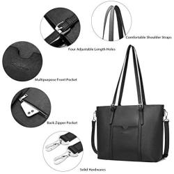 BOSTANTEN Women Leather Laptop Tote Office Shoulder Handbag Vintage Briefcase 15.6 inch Computer Work Purse Black