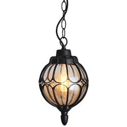 IJ INJUICY Outdoor Hanging Lantern, Rustic Waterproof Pendant Lighting Fixture in Painted Black Metal with Glass Globe, 7.1'' Exterior Hanging Light for Porch, Exterior, Entryway (Black)