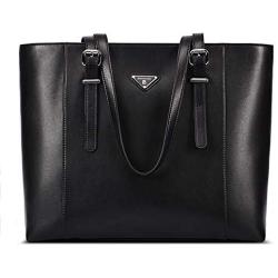 Valentines Day BOSTANTEN Women Briefcase Leather Laptop Tote Handbags 15.6 inch Computer Shoulder Bags Black