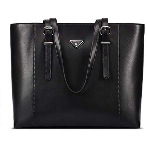 Valentines Day BOSTANTEN Women Briefcase Leather Laptop Tote Handbags 15.6 inch Computer Shoulder Bags Black