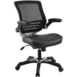 Modway Edge Mesh Back and White Vinyl Seat Office Chair With Flip-Up Arms - Computer Desks in Black