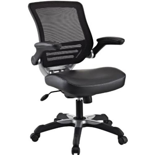 Modway Edge Mesh Back and White Vinyl Seat Office Chair With Flip-Up Arms - Computer Desks in Black