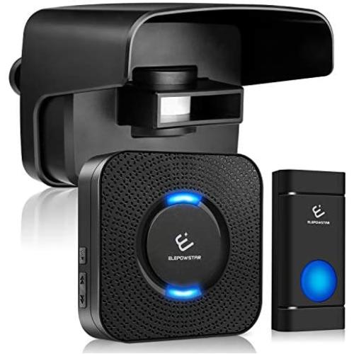 Driveway Alarm System, ELEPOWSTAR Weatherproof Outdoor Motion Sensor Detector Doorbell, Wireless Security Alert System with 58 Chimes/5 Level Volumes/LED Flash, Fits for Home, Yard, Garage, Gate, Pool