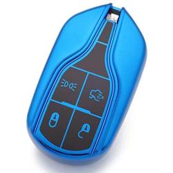 Royalfox(TM) Luxury Soft Chrome TPU 360 Protection Smart 4 Buttons Key Fob case Cover for Maserati Levante GT Quattroporte Ghibli (Full Blue)