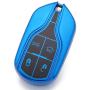 Royalfox(TM) Luxury Soft Chrome TPU 360 Protection Smart 4 Buttons Key Fob case Cover for Maserati Levante GT Quattroporte Ghibli (Full Blue)