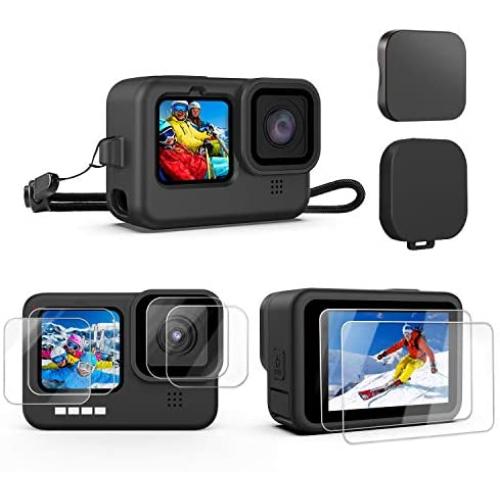 Kupton 9PCS Accessories Kit Compatible with GoPro HERO9 Black, Silicone Sleeve Case with Lanyard + 6PCS Tempered Glass Screen Lens Protector + 2PCS Lens Cap Compatible with GoPro Hero 9 Black