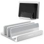 Vertical Laptop Stand - AboveTEK - 3 Slots for Computer, Tablet, Phone - Fits All Laptop Models （up to 17.3''） - Heavy Duty Polished Aluminum Desktop Holder - Anti Slide Silicone Grips - Silver