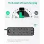 AiJoy Mountable Power Strip Surge Protector with 10 AC Outlets, 1 USB-C Port & 3 USB Ports, 10ft Extension Cord with Flat Plug, 1875W/15A, 1720Joules, Charging Station for Home, Dorm and Office
