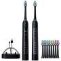 Sonic Toothbrush Double Set with Dual Charging Base and 8 Brush-Heads 5 Modes Smart Auto Timer