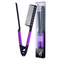 Herstyler Straightening Comb For Hair - Flat Iron Comb For Great Tresses - Hair Straightener Comb With A Grip, Hair Straightener Comb For Knotty Hair- Keratin Comb For Unkempt Hair, Get wooed (Purple)
