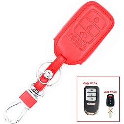 WFMJ Red Leather for Honda Accord Pilot Civic CR-V CR-Z HR-V 4 Buttons Smart Key Chain Cover Case Fob