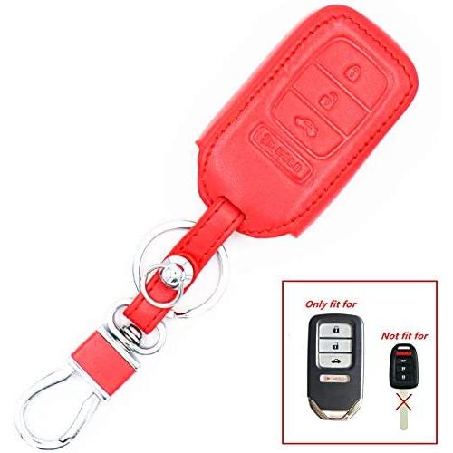 WFMJ Red Leather for Honda Accord Pilot Civic CR-V CR-Z HR-V 4 Buttons Smart Key Chain Cover Case Fob