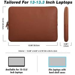 MoKo 13-13.3 Inch Laptop Sleeve Bag Fits MacBook Air 13-inch Retina 2020-2016, MacBook Pro 13'', Surface Book/Surface Laptop 13.5'', Waterproof PU Leather Protective Case - Brown