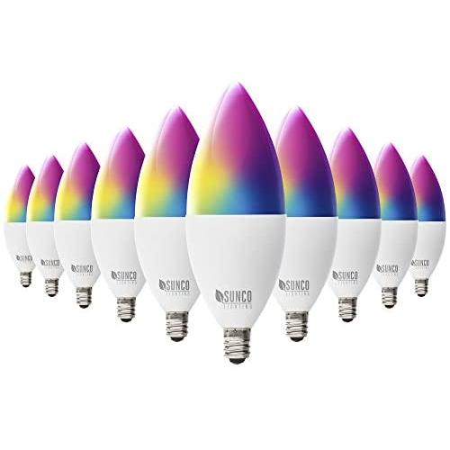 Sunco Lighting 10 Pack WiFi LED Smart Bulb, B11 Candelabra, 4.5W, E12 Base, Color Changing (RGB & CCT), Dimmable, Compatible with Amazon Alexa & Google Assistant - No Hub Required