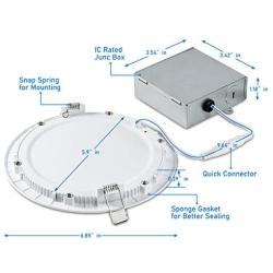 6 Inch LED Recessed Lighting with Junction Box, Smooth Trim, 2 Pack, 12W= 100W, 3000K Warm White, 850LM Dimmable Downlight, Canless Lighting for Shallow Ceiling, Energy Star & ETL Certified