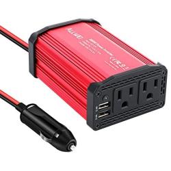 300W Car Power Inverter DC 12V to 110V AC Converter 4.8A Dual USB Charging Ports Car Charger Adapter (Red)