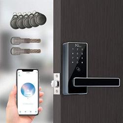 NGTeco Smart Door Lock with Electronic Touchscreen Keypad and WiFi Bridge Keyless Entry Door Lock Easy Install, Digital Smart Lever Lock with Alarm System,App,Code,Card and Key for Front Door,Black