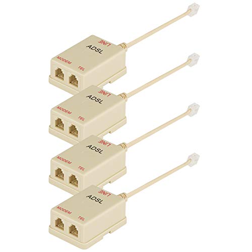 Uvital in-line DSL Filter Splitter/in-line DSL Filter RJ11 6P2C Male to 2 Female Telephone Modem ADSL Splitter Filter (Cream, 4 Pack)