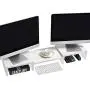Superjare Dual Monitor Stand Riser, Adjustable Length and Angle Multi Screen Stand, Desktop Stand Storage Organizer for Laptop Computer/TV/PC/Printer- White