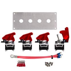 MGI SpeedWare 4 Gang Metal Toggle Switch Panel, Safety Flip Covers (Red)