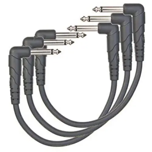 D’Addario PW-CGTP-305 Classic Series Patch Cable – Right Angle 1/4” Plugs – Low Capacitance and Pure Tone – Quiet, Durable and Reliable – Great for Pedalboards, 0.5 ft. (3-Pack)