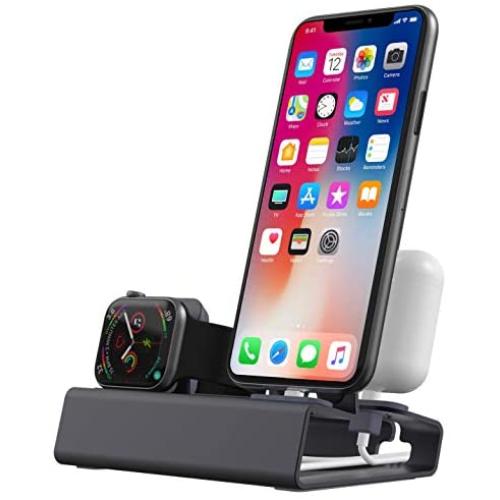 Aluminum Charging Stand for iPhone and Watch Charging Station for Apple Products 3 in 1 iWatch Charger Stand for Apple Watch Series 6 SE 5 4 3 2 44mm 40mm 42mm 38mm iPhone Airpods - No Charger
