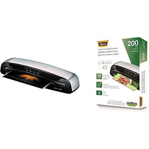 Fellowes 5736606 Laminator Saturn3i 125, 12.5 inch, Rapid 1 Minute Warm-up Laminating Machine, with Laminating Pouches Kit & Thermal Laminating Pouches, Letter Size Sheets, 5mil, 200pk