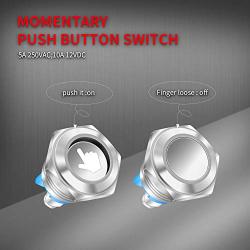 DaierTek 2pcs 16mm Round Momentary Push Button Switch Waterproof Chrome Metal 1NO SPST DC/AC Screw Terminals Flat Button for Doorbell Handlebar