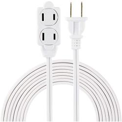 GE 12 Ft Extension Cord, 3 Outlet Power Strip, 2 Prong, 16 Gauge, Twist-to-Close Safety Outlet Covers, Indoor Rated, Perfect for Home, Office or Kitchen, UL Listed, White, 51954