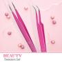 Lash Tweezers, Pack of 2 Stainless Steel Tweezers for Eyelash Extensions | Straight and Curved Tip Eyelash Tweezers | False Lash Application Tools