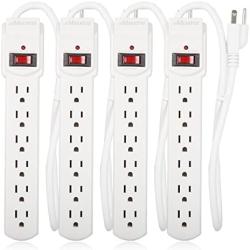 Maxxima 6 Outlet Power Strip Surge Protector 300 Joules, 2FT Cord, Switch (4 Pack)
