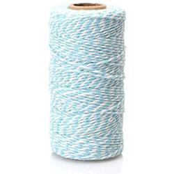 Cotton Bakers Twine - Cotton Twine Packing String Baby Blue & White 328 Feet 2mm for Baking, Crafts and Christmas Gift Wrapping