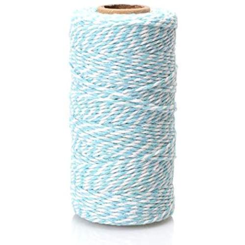 Cotton Bakers Twine - Cotton Twine Packing String Baby Blue & White 328 Feet 2mm for Baking, Crafts and Christmas Gift Wrapping