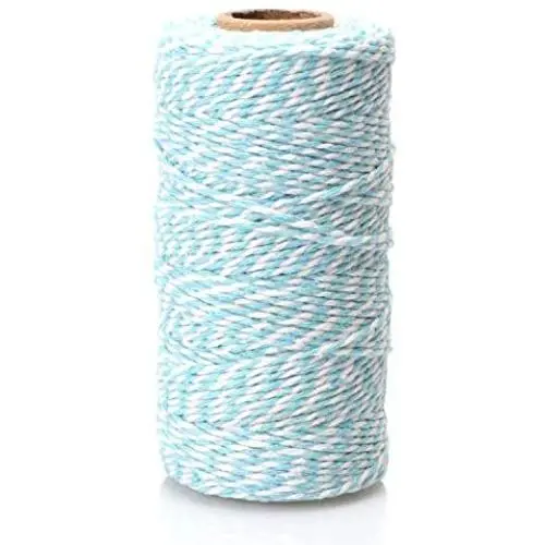 Cotton Bakers Twine - Cotton Twine Packing String Baby Blue & White 328 Feet 2mm for Baking, Crafts and Christmas Gift Wrapping