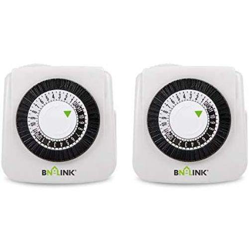 BN-LINK Indoor 24-Hour Mechanical Timer Outlet, 2 Prong, 2-Pack