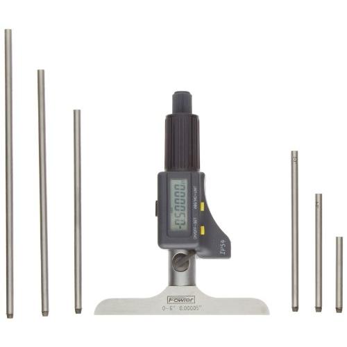 Fowler Full Warranty IP54 Absolute Electronic Depth Micrometer, 54-225-456, 0-6'' Measuring Range, 0.00005''/.001mm Resolution, 0.00016'' Accuracy, 0.176'' Rod Diameter