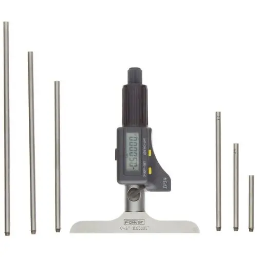 Fowler Full Warranty IP54 Absolute Electronic Depth Micrometer, 54-225-456, 0-6'' Measuring Range, 0.00005''/.001mm Resolution, 0.00016'' Accuracy, 0.176'' Rod Diameter