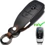 Leather Mercedes-Benz Key Fob Cover, Suit for Keyless Remote Control for Benz A C E S Class Series and GLK CLA GLA GLC GLE CLS SLK AMG Series etc (A-Black)