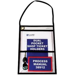 C-Line Stitched Dual Pocket Shop Ticket Holder with Hanging Strap, Both Sides Clear, 9 x 12 Inches, 15 per Box (38912)