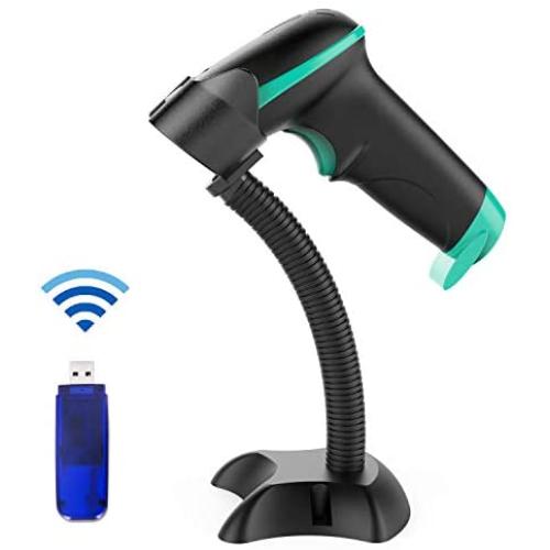 NADAMOO 2D Wireless Barcode Scanner with Stand QR Code Scanner USB Cordless Image Reader, Capture 1D 2D QR PDF417 Bar Codes from Paper and Screen, with Auto Sensing for Supermarket Library Inventory